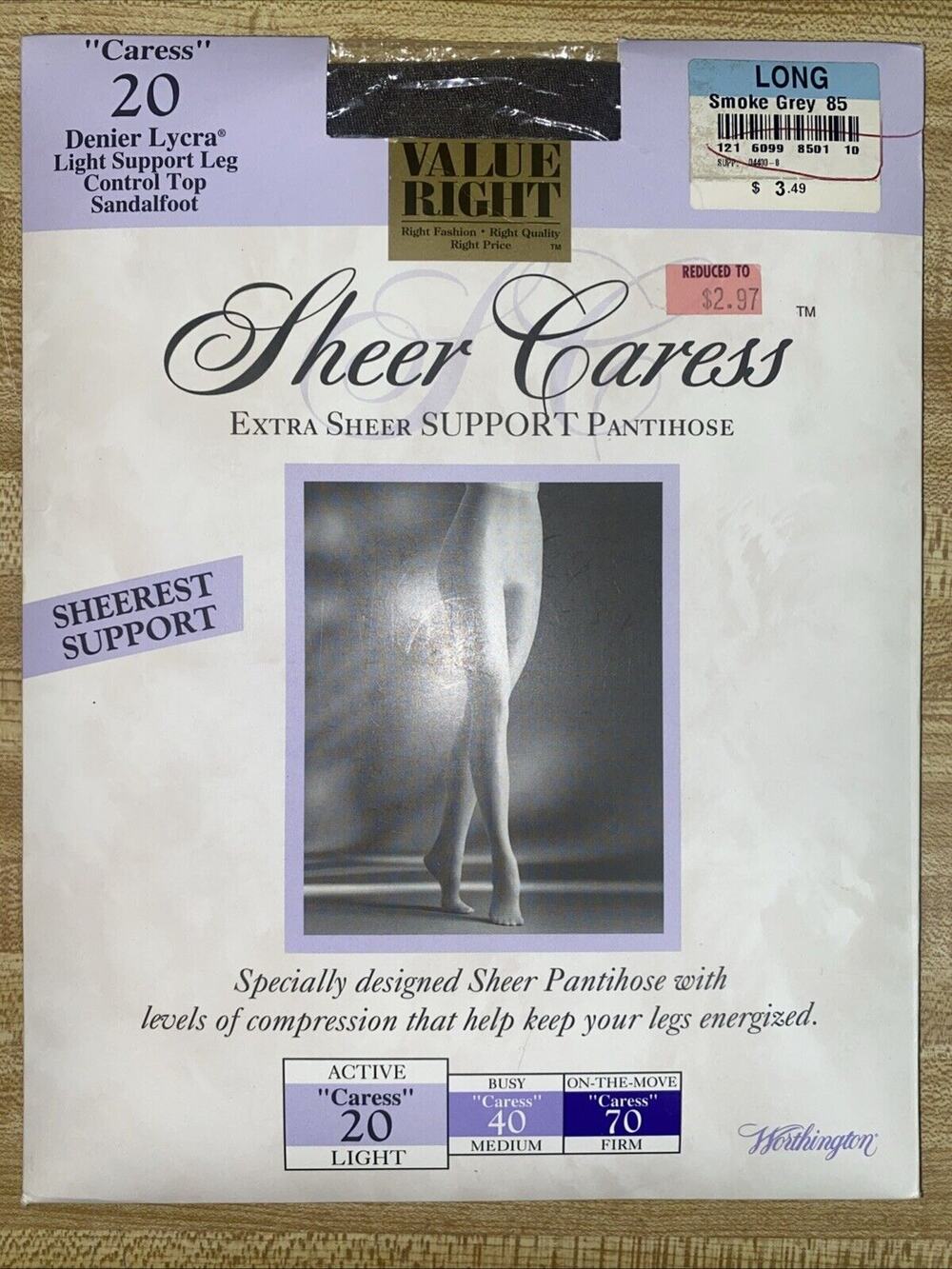 New Worthington Sheer Caress Silky Sheer Pantyhose Gray Control Top Sz Long